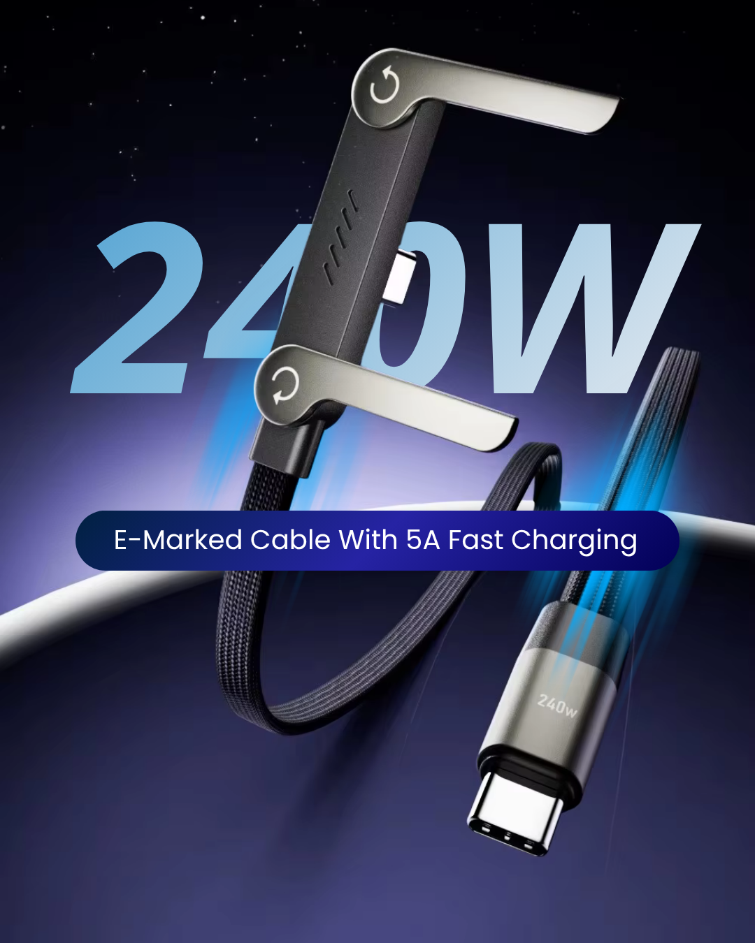Velocity 240W USB-C to USB-C Ultra Fast Charging Cable with Convertible Phone Stand