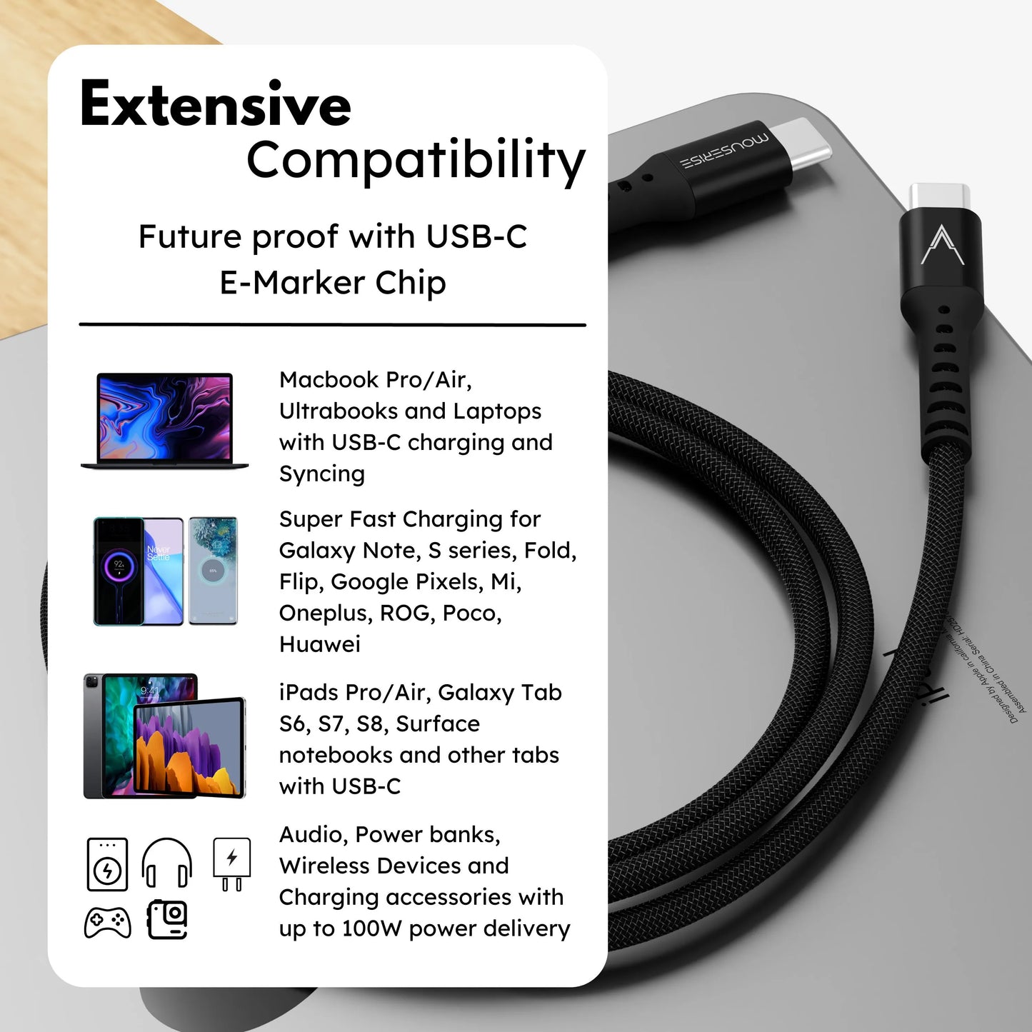 Velocity 100W E-Marked USB-C to USB-C Cable